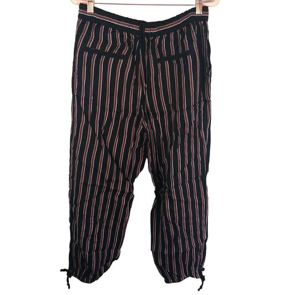 Anthropologie Black Red Striped Ankle Tie Cropped Jogger Pants Sz. M NEW - Picture 3 of 11